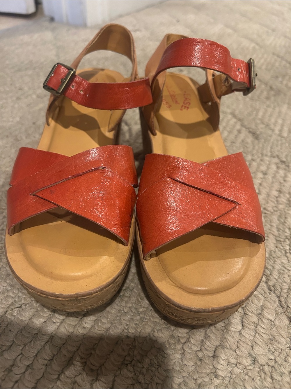 Kork-Ease Women's Red Leather Cork Wedge Sandals - Picture 2 of 13
